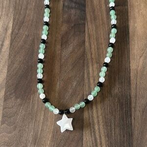 White Quartz Star Necklace(Black Obsidian, Quartz and Green Aventurine)